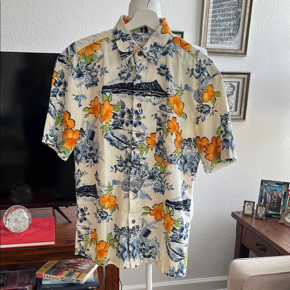 Milano bay Floral Hawaiian Shirt - Orange and Blue